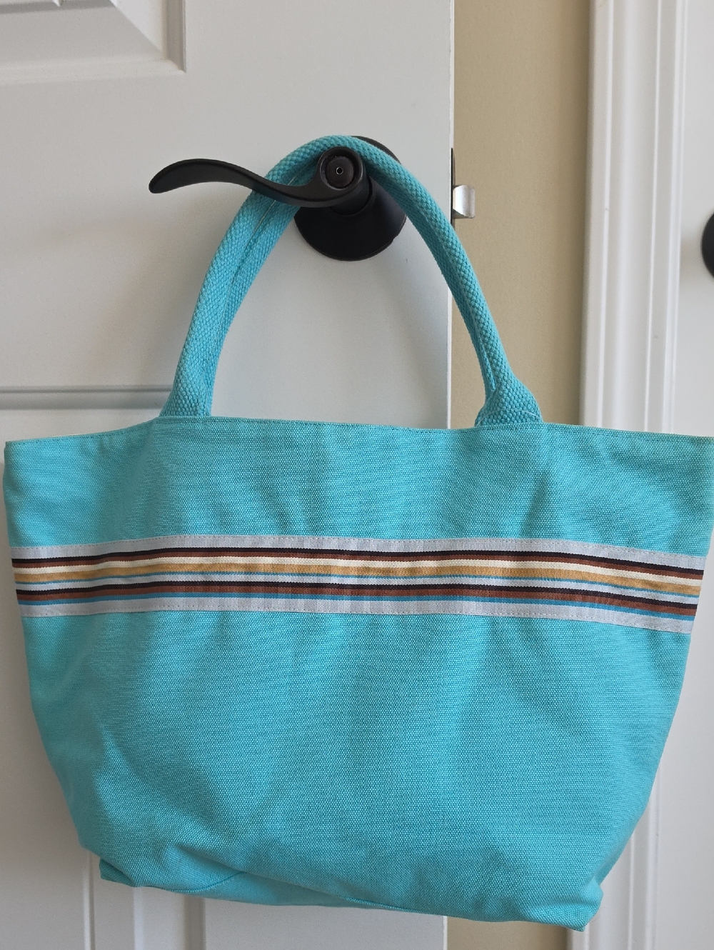 Turquoise Stripe Canvas Tote Bag Casual Beach Shoulder Bag
